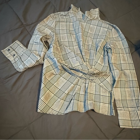Zara Tops - ZARA - Plaid High-Neck Blouse